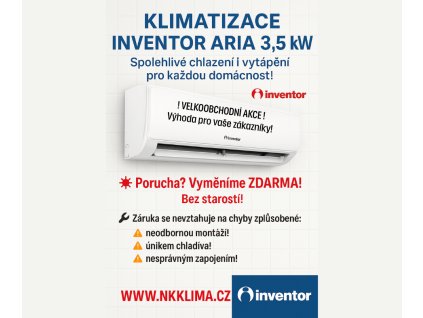 Okamžitá výměna při poruše ZDARMA! Inventor klimatizace ARIA 3,5 kW | NKKLIMA.CZ