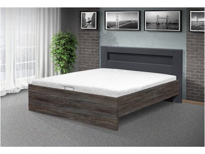 Bett Meadow NEW mit LED Beleuchtung und mechanischer Öffnung des Stauraums, Eiche Vyšehrad