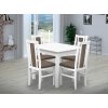Essgruppe für 4 Personen mit Tisch 80x80 cm und Stühlen. In den Farben Weiss, Cappuccino Stühle
