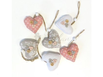 SUSR-416 Srdce s knoflíčky látka 6 ks 5,5cm