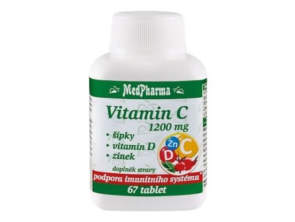 MedPharma Vitamín C 1200 mg so šípkami + Vitamín D + Zinok, 67 tabliet