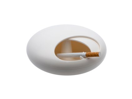 Popelník s posuvným víkem Slide, oválný, melamin, bílý, Balvi