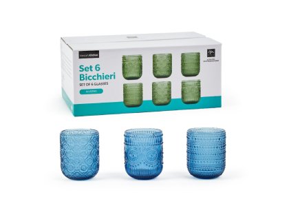 Sada 6 sklenic na vodu Blue 250 ml 7,5 × 9,5 cm, Mercury