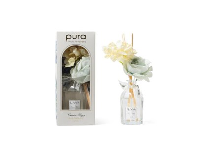 Aroma difuzér s květy 120 ml bílý, vůně karmínový mák, PURA