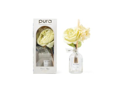 Aroma difuzér s květy 250 ml bílý, vůně karmínový mák, PURA