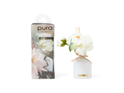 Aroma difuzér s květy 500 ml bílý, vůně karmínový mák 34,5 cm, PURA