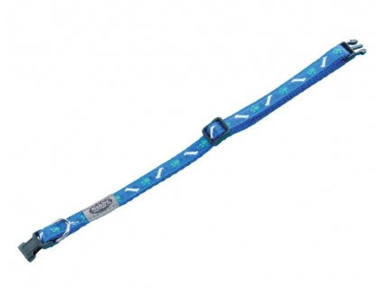 Jednoduchý obojok pre malé psy a šteniatka s pevnou plastovou karabínkou Mini XXS modrý so vzorom