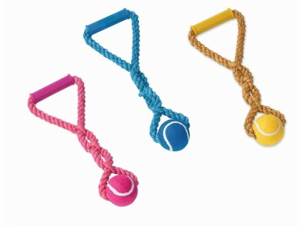 Kvalitná hračka pre psy z pevného lana s tennisovou loptou a rukoväťou na uchopenie od Nobby 33cm