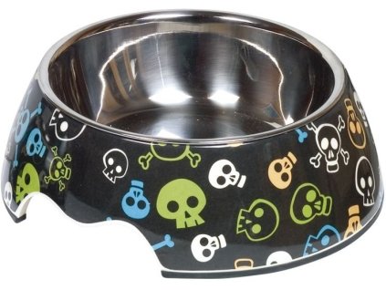 Odolná miska pre psa a mačky v melamínovom puzdre Nobby Skull M 350ml