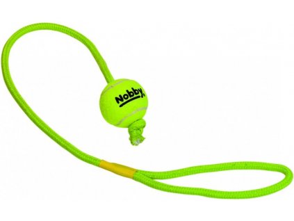 Kvalitná hračka na aport pre menšie psy Nobby tennisová lopta s lanom S s priemerom lopty ø5cm