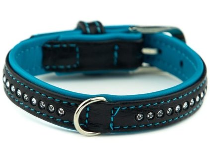 Kožený obojok so Swarovski kryštáľmi v 1 rade pre obvod krku 20-25cm Nobby Pacific Deluxe XS