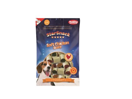 Mäkká pochúťka pre psov s kuracím mäsom Nobby StarSnack Soft Chicken Sushi 70g farebné