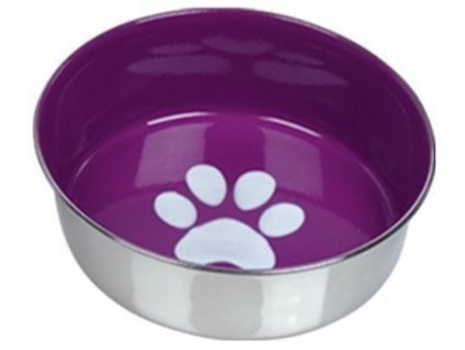 Nerezová miska pre psy a mačky na vodu a krmivo s priemerom 14cm a objemom 450ml Nobby Paw S fialová