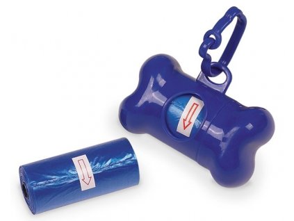 Plastový zásobník na sáčky na trus pre psy v tvare kosti Nobby Bone o dĺžke 8cm vo farbe modrá