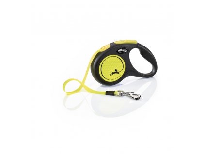 Samonavíjacie vodítko pre psy do 15kg s páskou Flexi New Neon S o dĺžke 5m s neónovo-žltými prvkami