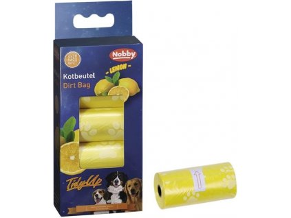 Pevné sáčky na exkrementy s vôňou citrónu pre psy so vzorom labiek Nobby TidyUp žltá, 4 rolky