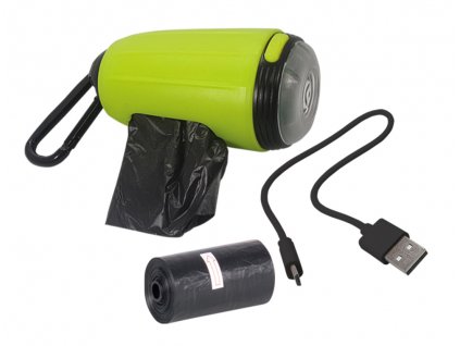 Pevný nylonový USB zásobník na vrecká na trus pre psov s LED baterkou a kovovou karabínou Nobby Tidy