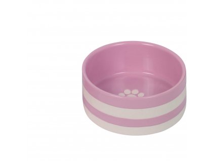 Keramická miska pre psov a mačky s motívom labky Nobby Strio M 0,6l ružová/krémová