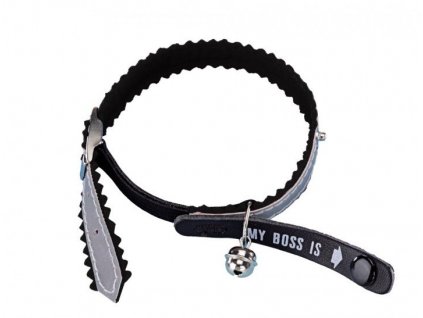 Obojok pre mačky s adresárom podšitý filcom Nobby My Boss is s členitým okrajom čierna