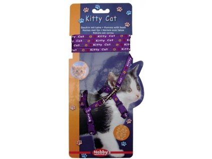 Nylonový postroj pre menšie mačky a mačiatka s vodítkom na prechádzky Nobby Kitty Cat fialový