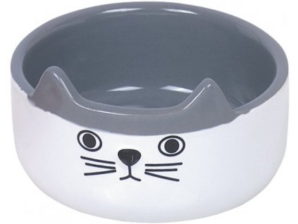 Keramická miska pre mačky na vodu a krmivo Nobby Cat Face biela 160ml