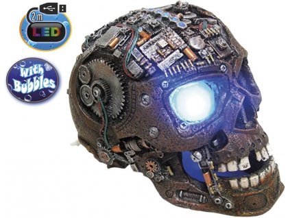 Kvalitná dekorácia do všetkých typov akvárií Nobby Cyborg s lebkou s LED osvetlením 20,8x13,7x15cm