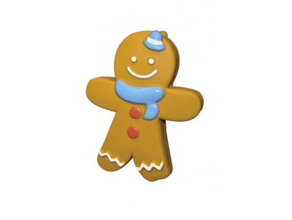 Vianočná hračka pre psy s pískatkom z latexu Nobby Gingerbread Man modrá dĺžke 20cm