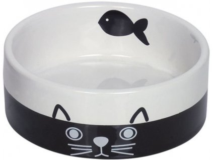 Keramická miska pre mačky na vodu alebo krmivo Nobby Face v čierno-bielej farbe a objemom 250ml
