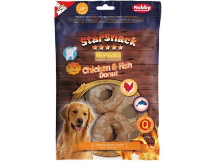 Pochúťka pre psov s kuracím mäsom a treskou Nobby StarSnack BBQ Chicken & Fish Donut 110g