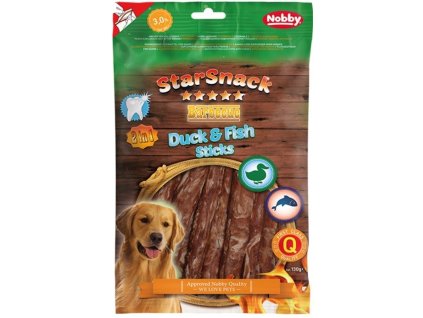 Pochúťka pre psov s kačacím mäsom a treskou Nobby StarSnack BBQ Duck & Fish Stick 130g