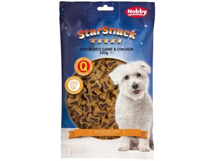 Tréningová pochúťka pre malé a stredné plemená psov v tvare kostičiek Nobby Game & Chicken 200g