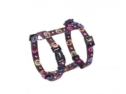 Nylonový postroj pre psov v hnedej farbe s potlačou labiek Nobby Paw XS-S