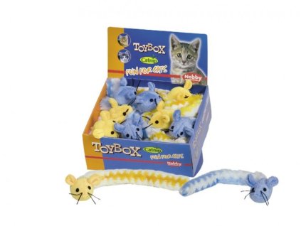 Zábavné plyšové myšky s dlhým chvostom pre mačky Nobby v balení 18ks