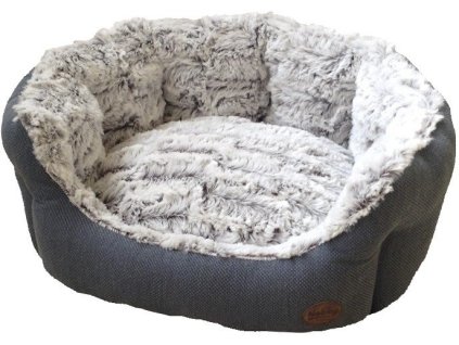 Oválny pelech pre psy a mačky s obojstranným vankúšom z plyšu Nobby Cacho 55cm modrý