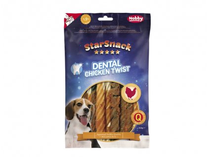 Pochúťka a odmena pre psy na čistenie zubov Nobby Chicken Twist 12,5cm 140g