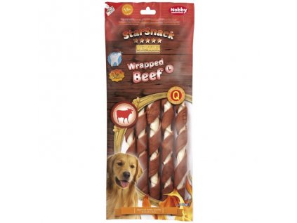 Pochúťka a odmena pre psov na čistenie zubov Nobby BBQ Wrapped Beef L v balení o hmostnosti 150g.