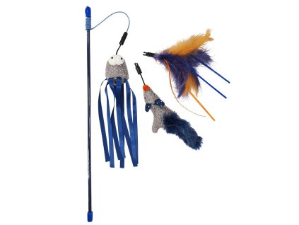 Vábnička s možnosťou výmeny hračiek na konci pre mačky Nobby 3v1 s tyčou 45cm