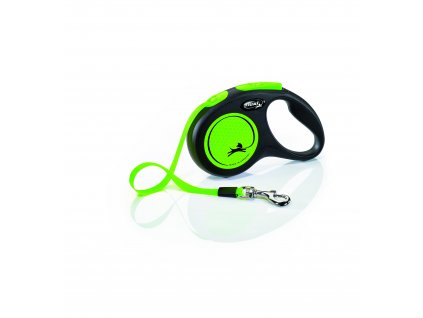 Samonavíjacie vodítko pre psy do 15kg s páskou Flexi New Neon S o dĺžke 5m s zelenými prvkami