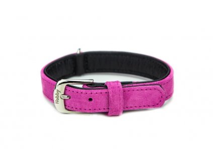 Kožený obojok pre psy z certifikovanej kože v farbe fuchsia Nobby Velours S