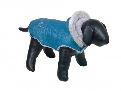 Elegantný nepremokavý zimný kabát pre psy Nobby Polar 44cm s reflexnými pruhmi v pertolejovej farbe