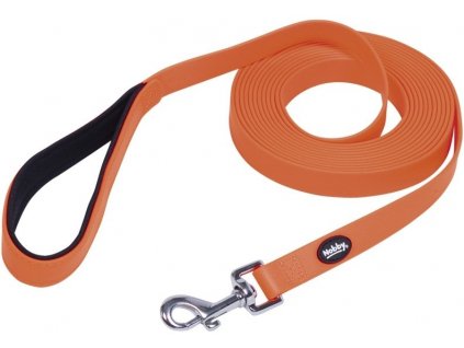 Ploché poplastované stopovacie vodidlo pre psa na výcvik Cover L-XL 15m v oranžovej farbe