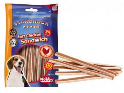 Mäkká pochúťka pre psov s kuracím a rybacím mäsom Nobby StarSnack Soft Chicken Sandwich 375g