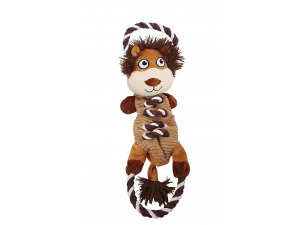 Kvalitná plyšová hračka pre psy s pískatkom a všitým lanom Nobby lev s lanom 47cm