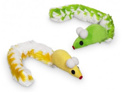 Plyšové myšky s dlhým chvostom pre mačky Nobby 2ks o veľkosti 7cm oranžová/zelená