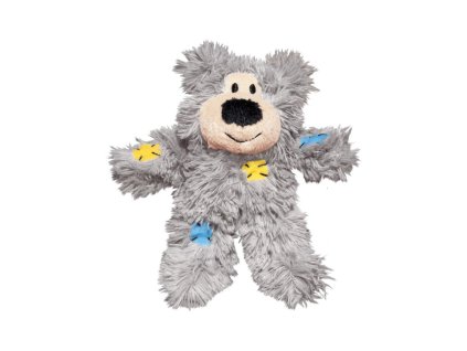 Jemná plyšová hračka s catnipom pre mačky KONG® Cat Softies Patchwork medveď 7,5cm