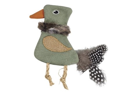 Látková kačka s perím a slamou pre mačky s pridaným catnipom Nobby o dĺžke 15cm