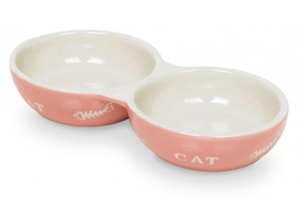 Keramická dvojmiska pre mačky na vodu a krmivo s lesklou glazúrou Nobby Cat 2x130ml ružová/béžová