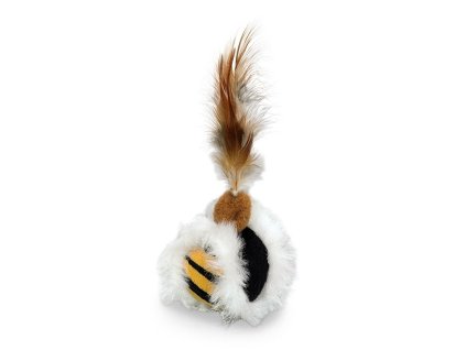 Zábavná loptička z plyšu s pierkom na vrchnej strane a catnipom pre mačky Nobby o priemere 5cm