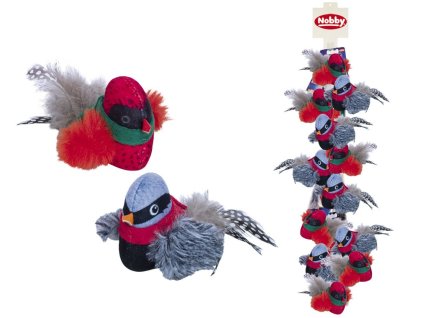 Plyšová hračka pre mačky Nobby Vtáčik 12ks 12cm
