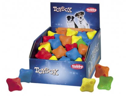 Kvalitné latexové hračky pre psy na dĺhú zábavu Nobby Reflex v displayi o 72ks a priemere 6cm